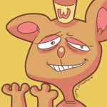  1:1 anthro brown_body brown_fur burgerpants clothing domestic_cat felid feline felis fur hat headgear headwear male mammal patcha105 reaction_image shirt simple_background solo teeth topwear undertale video_games yellow_background 