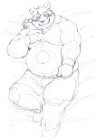  2019 alp_(tas) anthro belly blush bottomwear clothing exe_exem giant_panda lying male mammal moobs navel nipples overweight overweight_male shorts solo tokyo_afterschool_summoners ursid video_games 