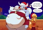  2019 american_mythology anthro belly big_belly big_breasts breasts christmas clothing dawmino english_text female female_pred fur hat headgear headwear holidays indigenous_north_american_mythology mammal monster mythology north_american_mythology oral_vore overweight santa_hat size_difference teeth text thick_thighs tongue tongue_out vore wendigo wide_hips 