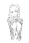  1girl breasts closed_mouth commentary_request hairband highres kotoyama looking_at_viewer monochrome short_hair simple_background sketch solo white_background 