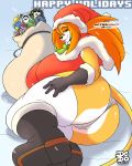 anthro big_butt butt christmas clothing dialogue felid female holidays lion lionalliance mammal pantherine snow solo thick_thighs 