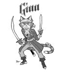  absurd_res anthro bandanna boots character_name clothed clothing coat dual_wielding dungeons_and_dragons ear_piercing ear_ring felid feline ferretface99 footwear frown fully_clothed hand_wraps hi_res holding_object holding_weapon looking_at_viewer male mammal melee_weapon piercing pirate ribbons sash scimitar solo sword tabaxi topwear weapon wraps 