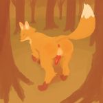  2019 anus backsack balls blush butt canid canine digital_media_(artwork) erection feral fox fur male mammal maxteare_(artist) orange_body orange_fur outside penis solo 