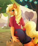  anthro applejack_(mlp) big_butt breasts butt clothed clothing equid equine female friendship_is_magic mailner mammal my_little_pony outside 