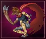  2014 anthro bakuryu_the_mole bloody_roar claws clothing eulipotyphlan gradient_background hair jen_foxworth male mammal mole_(animal) pose scarf shirt simple_background solo topwear transformation 