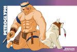  2011 anthro bulge canid canine clothing duo feral fur himachi humanoid_hands loincloth mammal muscular text white_body white_fur 