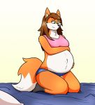 anthro belly big_belly canid canine female fox mammal pregnant smile solo theguynooneremembers_(artist) 