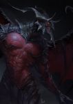  1boy abs absurdres artist_request black_background demon demon_wings diabolos final_fantasy final_fantasy_viii glowing glowing_eye highres horns looking_to_the_side male_focus midriff muscle red_skin sharp_teeth simple_background solo standing teeth wings 