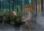  2019 anthro antlers arthurtng beastars brown_body brown_fur cervid chair clothed clothing detailed_background forest fully_clothed fur furniture horn keyboard_instrument light lighting louis_(beastars) mammal musical_instrument outside piano plant side_view sitting solo tree 