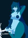  2019 anthro blue_hair blue_nipples bodily_fluids breasts canid canine canis cum cumshot donya ejaculation fur genital_fluids gynomorph hair half-closed_eyes herm hi_res humanoid_penis intersex libertad_(donya) mammal masturbation multicolored_body multicolored_fur narrowed_eyes nipples nude open_mouth orgasm penis raised_arm solo text two_tone_body wolf 