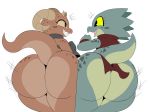  anthro big_butt butt butt_bump butt_focus clothing collar duo edit female gilly_(sssonic2) gloves grin handwear hi_res horn huge_butt kobold loincloth piko raised_tail reptile scalie shaking_butt short_stack smile sssonic2 