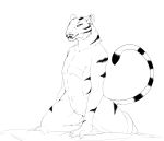 anthro bed black_and_white claws cloven-jitsu felid female flat_chested fur furniture kneeling looking_at_viewer mammal monochrome muscular muscular_female narrowed_eyes nude on_bed pack_street pandora_(weaver) pantherine smile solo striped_body striped_fur stripes tiger 