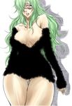  arrancar bleach breasts dunga facial_mark fur_coat green_hair hair_over_one_eye large_breasts long_hair nelliel_tu_odelschwanck solo wide_hips yellow_eyes 