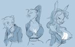  anthro bodily_fluids breast_expansion breasts female hand_on_breast human human_to_anthro hypno-hatter lagomorph leporid mammal monochrome nipples rabbit sequence simple_background smile solo species_transformation sweat transformation whiskers 