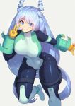 1girl absurdres bangs blue_bodysuit blue_eyes blue_hair bodysuit boku_no_hero_academia breasts ce-_-3 cleavage commentary_request drill_hair gloves green_bodysuit hadou_nejire highres large_breasts light_blue_hair long_hair looking_at_viewer simple_background skin_tight smile solo v very_long_hair white_background white_bodysuit yellow_gloves 
