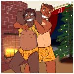  anthro boxers_(clothing) briefs bulge christmas clothed clothing clothing_lift duo father father_and_child father_and_son fuze hi_res holidays jorge_san_nicolas male mammal navel nipples parent parent_and_child shirt shirt_lift slightly_chubby son suid suina sus_(pig) tank_top texnatsu topless topwear underwear wild_boar 