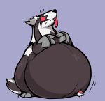  2019 belly big_belly black_body black_fur boot_(artist) fur galarian_linoone nintendo overweight pok&eacute;ball pok&eacute;mon pok&eacute;mon_(species) regional_variant simple_background tongue tongue_out video_games vore 