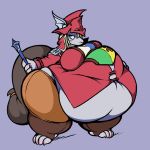  anthro belly big_belly blue_eyes boot_(artist) breasts burmecian clothed clothing female final_fantasy final_fantasy_ix freya_crescent huge_hips mammal melee_weapon obese overweight overweight_female polearm rodent simple_background solo square_enix video_games weapon 