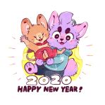  2020 animalk anthro bottomwear canid canine chinese_new_year clothing duo eyes_closed holidays hoodie humanoid_hands mammal murid murine new_year rat rodent shorts text topwear year_of_the_rat 