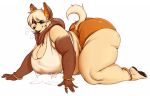  2019 anklet anthro big_breasts big_butt bodily_fluids bottomwear bracelet breasts brown_hair butt canid canine canis clothing dripdry ear_piercing ear_ring eyeshadow female fur hair huge_breasts huge_butt jackal jewelry lactating long_hair looking_at_viewer makeup mammal mature_female milk msvondran overweight piercing ring shirt shorts simple_background smile sweat tank_top thick_thighs topwear white_hair 