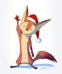  2018 anthro canid canine christmas clothing featureless_crotch fox gesture gloves_(marking) hat headgear headwear holidays light lighting mammal markings nude pointedfox pointedfox_(character) santa_hat simple_background solo standing vertical_bar_eyes waving white_background 