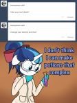  anthro ask_bottom_armor bow dialogue equid eyewear friendship_is_magic goggles horn laboratory_equipment laboratory_glassware&lrm; lefthighkick mammal my_little_pony scientific_instrument shining_armor_(mlp) test_tube unicorn 