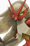  2019 avian blaziken blue_eyes looking_at_viewer nintendo open_mouth pok&eacute;mon pok&eacute;mon_(species) simple_background talons tracco_t video_games white_background 