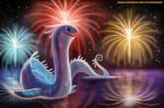  ambiguous_gender beady_eyes black_eyes blue_body blue_scales cryptid-creations fireworks holidays new_year night open_mouth outside scales sea_serpent solo star swimming text url water 
