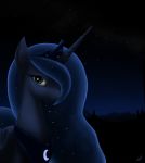  blue_body blue_eyes blue_feathers blue_hair cool_colors equid feathered_wings feathers female feral friendship_is_magic hair horn looking_at_viewer mammal moon my_little_pony night princess princess_luna_(mlp) royalty solo star winged_unicorn wings zlack3r 