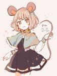  1girl 2020 animal_ears bangs black_dress blush capelet closed_mouth commentary cowboy_shot dress grey_hair jewelry long_sleeves looking_at_viewer mouse mouse_ears mouse_girl mouse_tail mozukuzu_(manukedori) nazrin pendant red_eyes shirt short_hair simple_background solo tail touhou white_shirt 