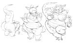  anthro big_breasts breasts butt curvy_figure dragon eyes_closed female group hypno-hatter mirror monochrome nipples nude overweight post_transformation smile standing voluptuous wide_hips wings 