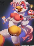  avian beak breasts butt conditional_dnp cupcake female food funtime_chica_(fnaf) machine open_mouth purple_eyes pussy robot tongue xnirox 