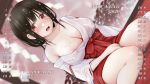  black_hair breasts calendar cleavage japanese_clothes kozue_akari miko nipples original red_eyes see_through waifu2x wet 