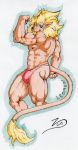  2019 blonde_hair blue_eyes bulge digimon digimon_(species) flexing hair leomon male mane muscular solo zodim87 