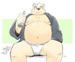  2020 anthro asian_clothing belly clothing duo east_asian_clothing eyewear fundoshi glasses humanoid_hands japanese_clothing leib_(tas) male mammal moobs mouse murid murine navel nipples numpia overweight overweight_male polar_bear robe rodent simple_background sitting tokyo_afterschool_summoners underwear ursid ursine video_games 