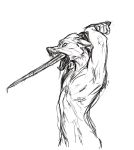  anthro black_and_white canid canine canis death digital_media_(artwork) fur looking_up mammal maquenda melee_weapon monochrome open_mouth sketch solo stab sword teeth tongue weapon wolf 