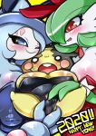  big_breasts black_sclera breasts bulge bunny_costume clothing costume crotch_grab english_text fake_ears fake_rabbit_ears gardevoir grope gynomorph hatterene huge_breasts intersex morpeko nekoyuu nintendo nipple_outline penis_outline pok&eacute;mon pok&eacute;mon_(species) smile surprise text video_games 