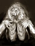  anthro arthropod bee body_horror digital_media_(artwork) felid fur gore hair hymenopteran insect lion mammal maquenda monochrome open_mouth pantherine sketch solo teeth 