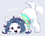  blush bottomless clothed clothing female feral fur hair mammal motion_blur open_mouth partially_clothed shirt simple_background smile tailwag tem temmie_(undertale) topwear undertale video_games 