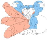  3_penises 5_fingers 5_toes balls big_balls big_muscles canid canine canis domestic_dog erection fangs fingers flexing huge_balls huge_muscles humanoid_penis hyper hyper_balls hyper_muscles hyper_penis kaori_(dog) looking_at_viewer male mammal multi_penis muscular penis sachiel_666 simple_background toes vein white_background 