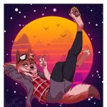  2018 anthro bottomwear brown_body brown_fur canid canine canis clothing domestic_dog eyewear fur grey_eyes leggings legwear looking_at_viewer male mammal pawpads shirt shorts solo sunglasses synthwave topwear unknown_artist white_body white_fur wolf 