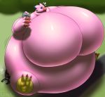  bench big_breasts biyomon breasts dessert digimon digimon_(species) food grinex huge_breasts hyper hyper_breasts ice_cream macro solo 