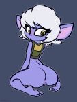  anus big_butt big_ears blush bottomless butt clothed clothing female hair humanoid league_of_legends looking_back purplealacran pussy riot_games short_stack sitting solo tristana_(lol) video_games white_hair yordle 