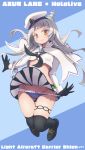  1girl arched_bangs azur_lane black_footwear black_gloves black_thighhighs blue_panties character_name closed_mouth commentary copyright_name crescent cropped_shirt deto full_body gloves grey_hair groin hat highres hololive long_hair long_sleeves looking_at_viewer midriff midriff_peek miniskirt murasaki_shion official_alternate_costume orange_eyes panties pantyshot sailor_collar sailor_shirt shirt skindentation skirt smile solo star_(symbol) star_and_crescent thigh_strap thighhighs underwear upskirt virtual_youtuber white_hair white_hat 