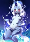  anthro blush breasts capcom elder_dragon electricity embarrassed featureless_breasts female hair hi_res hooves horn kemono kirin_(mh) monster_hunter nude open_mouth red_eyes shiitakemeshi small_breasts solo stripes video_games white_hair 