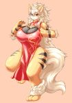  2019 4_fingers anthro anthrofied arcanine arm_tuft asian_clothing black_body black_fur black_pawpads breasts chinese_clothing chinese_dress cleavage clothed clothing dress east_asian_clothing elbow_tufts eyebrow_through_hair eyebrows female fingers fur fur_tuft hair inake kemono looking_at_viewer multicolored_body multicolored_fur nintendo orange_body orange_fur pawpads pok&eacute;mon pok&eacute;mon_(species) red_clothing red_dress red_eyes solo tan_body tan_fur translucent translucent_hair tuft video_games 