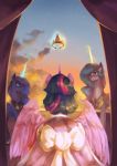  2020 anticularpony clothed clothing cosmic_hair crown equid ethereal_hair feathered_wings feathers female feral friendship_is_magic group hair horn jewelry magic mammal multicolored_hair my_little_pony necklace outside princess_celestia_(mlp) princess_luna_(mlp) pseudo_hair sky twilight_sparkle_(mlp) winged_unicorn wings 