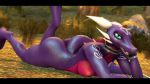  3d_(artwork) activision anthro big_butt breasts butt collar cynder digital_media_(artwork) dragon female feral grass green_eyes hand_on_head horn looking_at_viewer lying membrane_(anatomy) membranous_wings nipples nude open_mouth outside scalie solo spyro_the_dragon teeth video_games western_dragon wings 