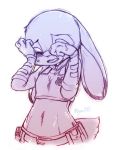  anthro bodily_fluids clothed clothing crying dipstick_ears disney dogear218 fully_clothed fur judy_hopps lagomorph leporid mammal multicolored_ears rabbit simple_background solo tears white_background zootopia 