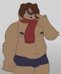 canid canine clothed clothing doodle_box male mammal nipples overweight overweight_male scarf topless underwear 